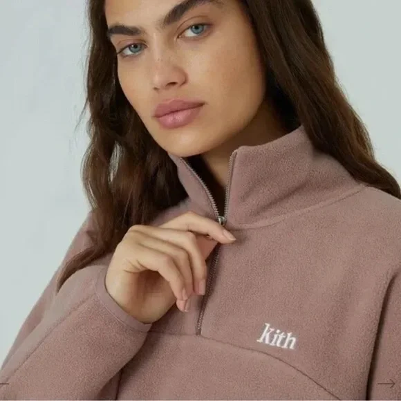 Kith Women Jorja Cropped Fleece Zip up - Dusty Mauve Pink - Picture 2 of 5